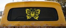 Butterfly with Hearts Car or Truck Vinyl Window Decal Sticker (Yellow)