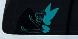 Tinkerbell Fairy Sitting all Sassy Car or Truck Vinyl Window Decal Sticker (Turquoise Blue)