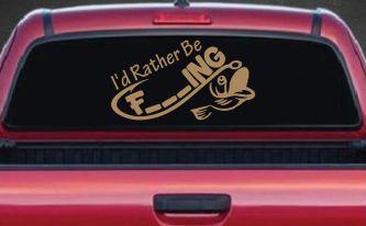 I'd Rather Be Fishing Funny F___ING Car or Truck Vinyl Window Decal Sticker (Light Brown)