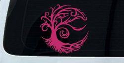 Tree Blowing in the Wind Car or Truck Vinyl Window Decal Sticker (Hot Pink)