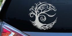 Tree Blowing in the Wind Car or Truck Vinyl Window Decal Sticker (Light Gray)