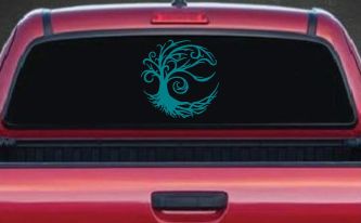 Tree Blowing in the Wind Car or Truck Vinyl Window Decal Sticker (Turquoise Blue)