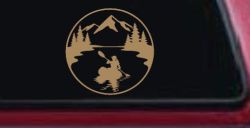 Girl Kayaking in Mountains Car or Truck Vinyl Window Decal Sticker (Light Brown)