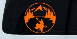 Girl Kayaking in Mountains Car or Truck Vinyl Window Decal Sticker (Orange)