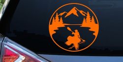 Girl Kayaking in Mountains Car or Truck Vinyl Window Decal Sticker (Orange)