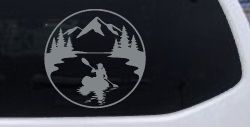 Girl Kayaking in Mountains Car or Truck Vinyl Window Decal Sticker (Telegrey)