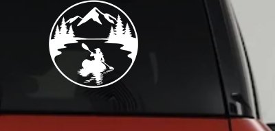 Girl Kayaking in Mountains Car or Truck Vinyl Window Decal Sticker