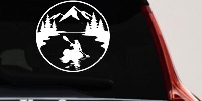 Girl Kayaking in Mountains Car or Truck Vinyl Window Decal Sticker