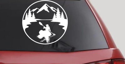 Girl Kayaking in Mountains Car or Truck Vinyl Window Decal Sticker