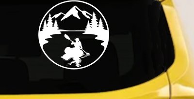 Girl Kayaking in Mountains Car or Truck Vinyl Window Decal Sticker