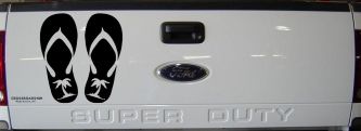 Palm Tree Flip Flops Beach Car or Truck Vinyl Window Decal Sticker (Black)