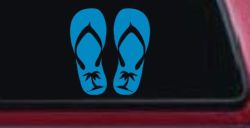 Palm Tree Flip Flops Beach Car or Truck Vinyl Window Decal Sticker (Blue)