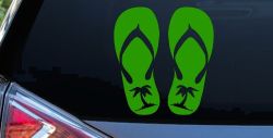 Palm Tree Flip Flops Beach Car or Truck Vinyl Window Decal Sticker (Lime)