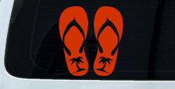 Palm Tree Flip Flops Beach Car or Truck Vinyl Window Decal Sticker (Orange Red)