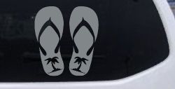 Palm Tree Flip Flops Beach Car or Truck Vinyl Window Decal Sticker (Telegrey)