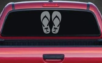Palm Tree Flip Flops Beach Car or Truck Vinyl Window Decal Sticker (Telegrey)