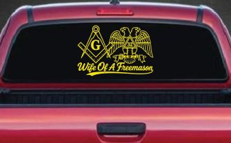 Wife of a Freemason Shriner 32 degree Car or Truck Vinyl Window Decal Sticker (Yellow)