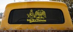 Wife of a Freemason Shriner 32 degree Car or Truck Vinyl Window Decal Sticker (Yellow)