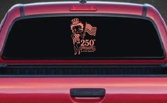 Betty Boop United States 250th Birthday Car or Truck Vinyl Window Decal Sticker (Coral)