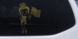 Patriotic Betty Boop Car or Truck Vinyl Window Decal Sticker (Gold)