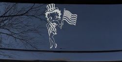 Patriotic Betty Boop Car or Truck Vinyl Window Decal Sticker (Light Gray)