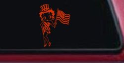Patriotic Betty Boop Car or Truck Vinyl Window Decal Sticker (Orange Red)