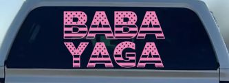 BABA YAGA American Flag Car or Truck Vinyl Window Decal Sticker (Pink)