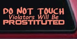 Do Not Touch Violators Will Be Prostituted Funny Car or Truck Vinyl Window Decal Sticker (Coral)
