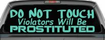 Do Not Touch Violators Will Be Prostituted Funny Car or Truck Vinyl Window Decal Sticker (Mint)