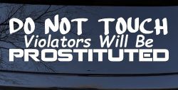 Do Not Touch Violators Will Be Prostituted Funny Car or Truck Vinyl Window Decal Sticker