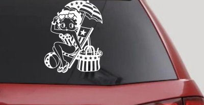 Betty Boop Stars and Stripes Beach Theme Car Truck Vinyl Window Decal Sticker