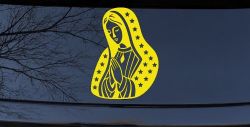 Virgin Mary Madonna in Prayer Car Truck Vinyl Window Decal Sticker (Yellow)