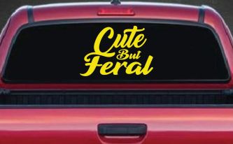 Funny Cute But Feral Car or Truck Vinyl Window Decal Sticker (Yellow)