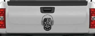 Patriotic USA Flag Skull with Powdered Wig Car or Truck Vinyl Window Decal Sticker (Black)