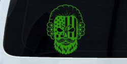 Patriotic USA Flag Skull with Powdered Wig Car or Truck Vinyl Window Decal Sticker (Lime)