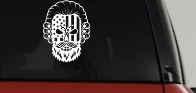 Patriotic USA Flag Skull with Powdered Wig Car or Truck Vinyl Window Decal Sticker