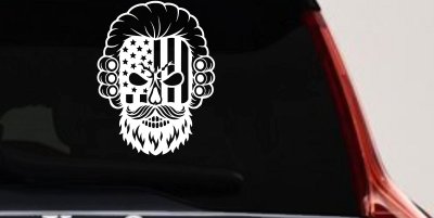 Patriotic USA Flag Skull with Powdered Wig Car or Truck Vinyl Window Decal Sticker