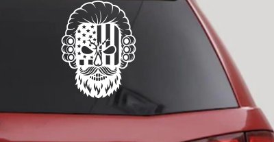Patriotic USA Flag Skull with Powdered Wig Car or Truck Vinyl Window Decal Sticker