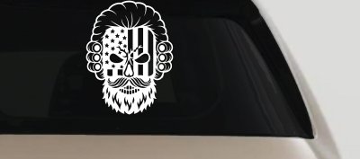 Patriotic USA Flag Skull with Powdered Wig Car or Truck Vinyl Window Decal Sticker