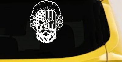 Patriotic USA Flag Skull with Powdered Wig Car or Truck Vinyl Window Decal Sticker