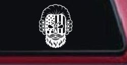 Patriotic USA Flag Skull with Powdered Wig Car or Truck Vinyl Window Decal Sticker