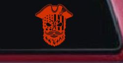 Patriotic USA Flag Skull with Revolution Hat Car Truck Vinyl Window Decal Sticker (Orange Red)