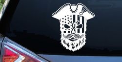 Patriotic USA Flag Skull with Revolution Hat Car Truck Vinyl Window Decal Sticker