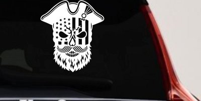 Patriotic USA Flag Skull with Revolution Hat Car Truck Vinyl Window Decal Sticker