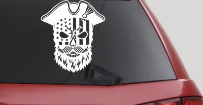 Patriotic USA Flag Skull with Revolution Hat Car Truck Vinyl Window Decal Sticker