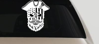 Patriotic USA Flag Skull with Revolution Hat Car Truck Vinyl Window Decal Sticker