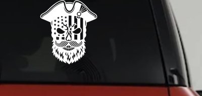 Patriotic USA Flag Skull with Revolution Hat Car Truck Vinyl Window Decal Sticker
