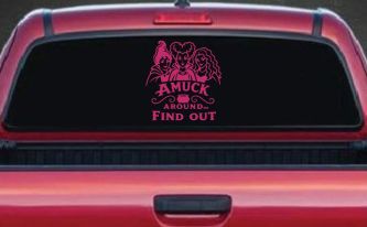 Amuck Around Find Out Car Witch Truck Vinyl Window Decal Sticker (Hot Pink)