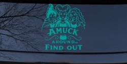 Amuck Around Find Out Car Witch Truck Vinyl Window Decal Sticker (Turquoise)