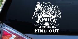 Amuck Around Find Out Car Witch Truck Vinyl Window Decal Sticker